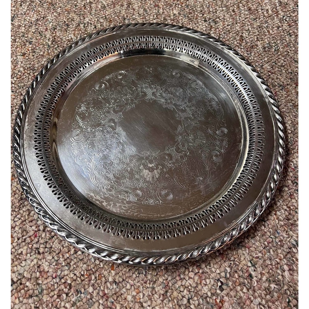 Wm Rogers Round Silver Tray
